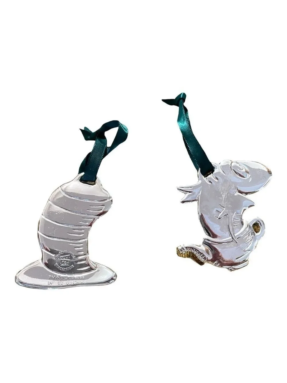 Vintage Dr. Seuss Silver-Plated Two OrnamentsThe Cat in the Hat Iconic